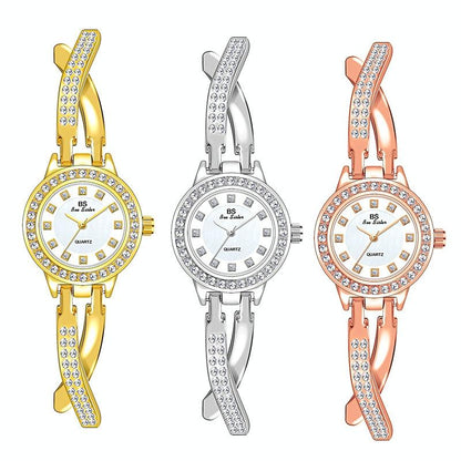 Women Butterfly Cross Diamond Bracelet Watch - Full - Gold