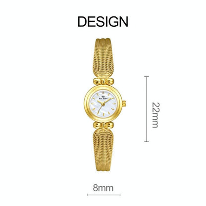Retro Butterfly Mesh Watch for Women - 22mm Stainless Steel Strap - Golden White