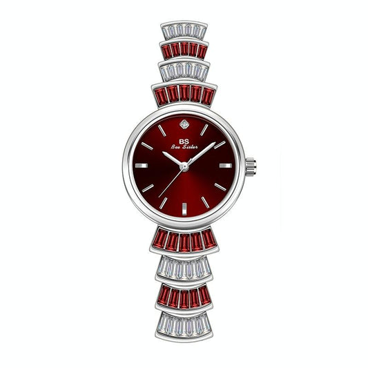 Women Diamond Symphony Wrist Watch with Inlaid Diamonds - Silver -Red