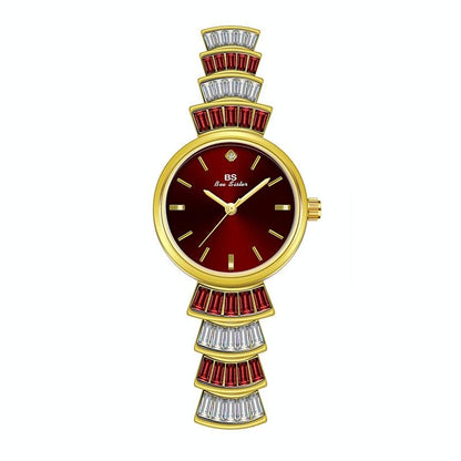 Women Diamond Symphony Wrist Watch with Inlaid Diamonds - Silver -Red