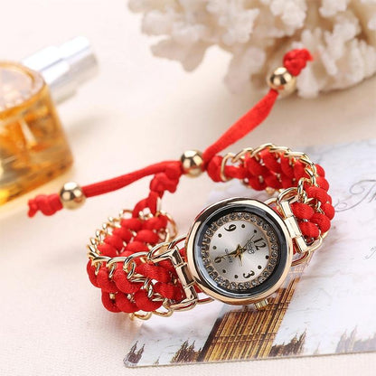 Quartz Wrist Watch with Knitting Rope Chain for Women - Blue