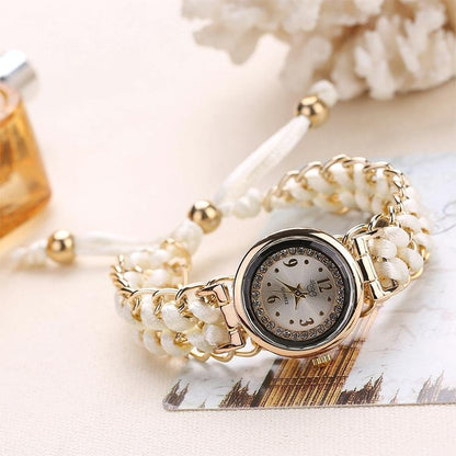 Quartz Wrist Watch with Knitting Rope Chain for Women - Blue