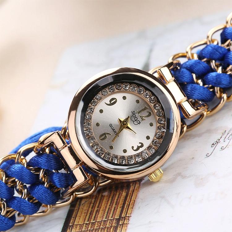 Quartz Wrist Watch with Knitting Rope Chain for Women - Blue