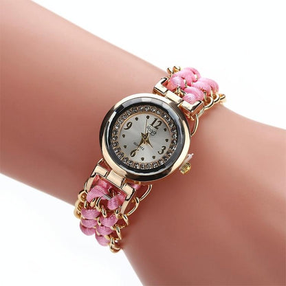 Quartz Wrist Watch with Knitting Rope Chain for Women - Blue