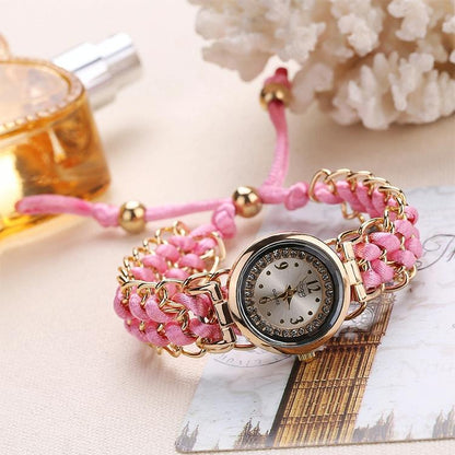 Quartz Wrist Watch with Knitting Rope Chain for Women - Blue