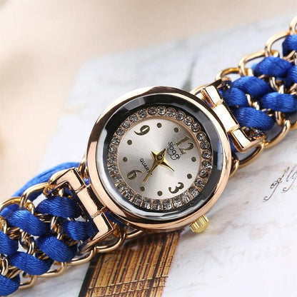 Quartz Wrist Watch with Knitting Rope Chain for Women - Blue