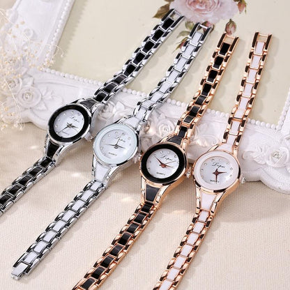 Women Stainless Steel Bracelet Watch with Two-tone Dial - Gold Black