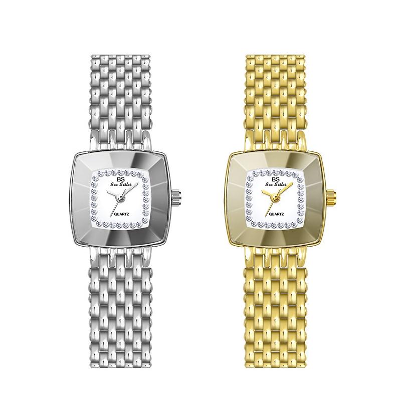Stainless Steel Square Dial Women Watch with Simple Strap - Gold