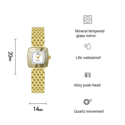 Stainless Steel Square Dial Women Watch with Simple Strap - Gold