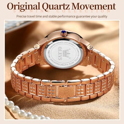 Waterproof Diamond Women Quartz Watch - Rose Gold Roman