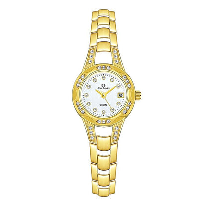 Women Diamond Chain Watch with Calendar - Small Round Design - Gold
