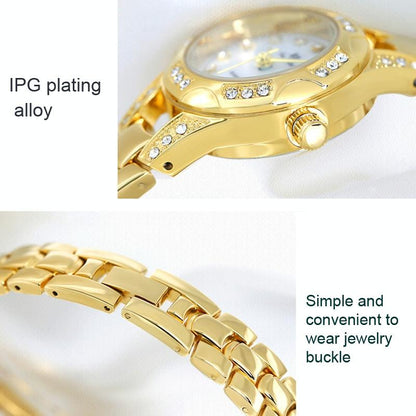 Women Diamond Chain Watch with Calendar - Small Round Design - Gold