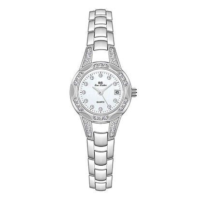 Women Diamond Chain Watch with Calendar - Small Round Design - Gold