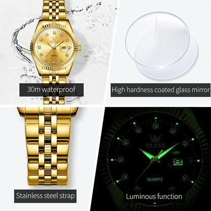 Women Luminous Diamond Quartz Watch - Waterproof - White