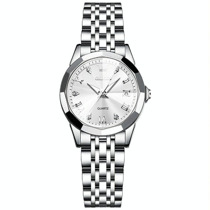 Waterproof Quartz Watch with Butterfly Buckle for Women - White + Silver