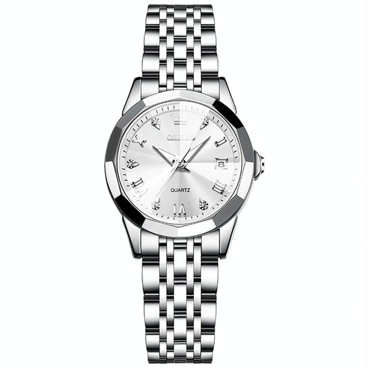 Waterproof Quartz Watch with Butterfly Buckle for Women - White + Silver