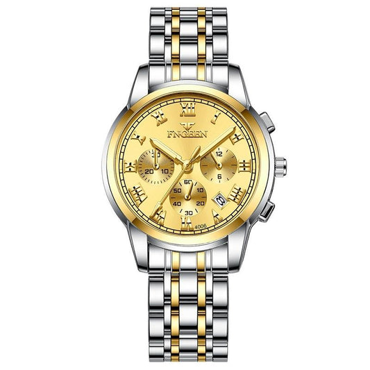 Stylish Women Quartz Watch with Luminous Display and Date - Gold Golden Surface