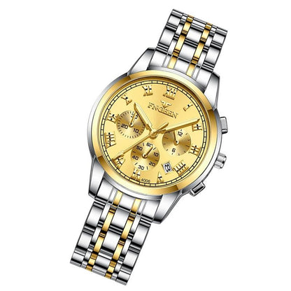 Stylish Women Quartz Watch with Luminous Display and Date - Gold Golden Surface