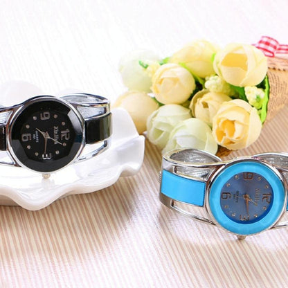 Stainless Steel Diamond Bracelet Watch for Women - Hollow Mirror Surface - White