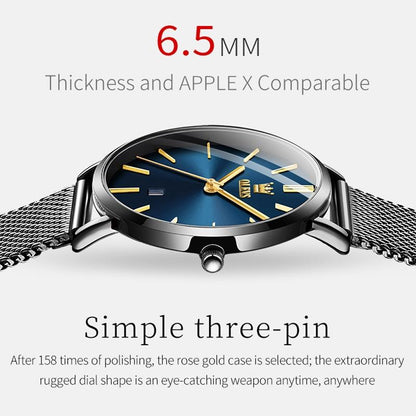 Waterproof Women Quartz Watch with Steel Strap - White + Rose Gold