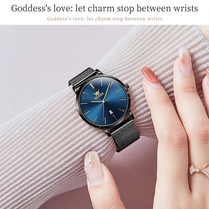 Waterproof Women Quartz Watch with Steel Strap - White + Rose Gold