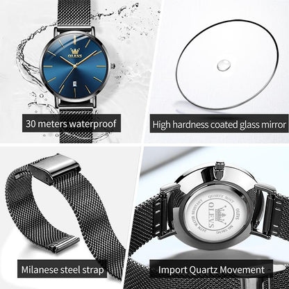 Waterproof Women Quartz Watch with Steel Strap - White + Rose Gold