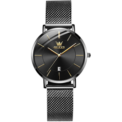 Waterproof Women Quartz Watch with Steel Strap - White + Rose Gold
