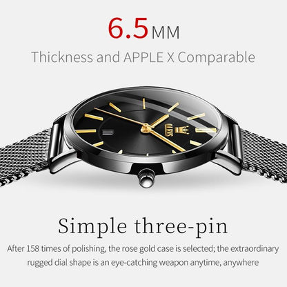 Waterproof Women Quartz Watch with Steel Strap - White + Rose Gold