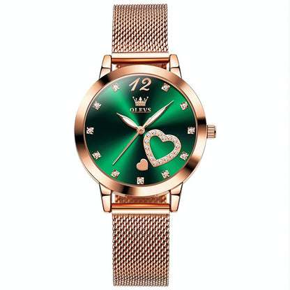 Waterproof Heart-shaped Women Quartz Watch - Black