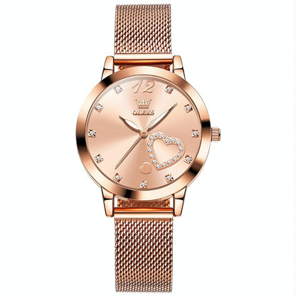 Waterproof Heart-shaped Women Quartz Watch - Black