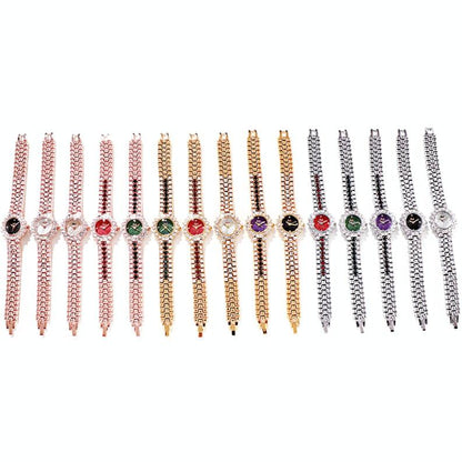 Women Quartz Bracelet Watch with Diamond Accents - Golden Shell Black Plate