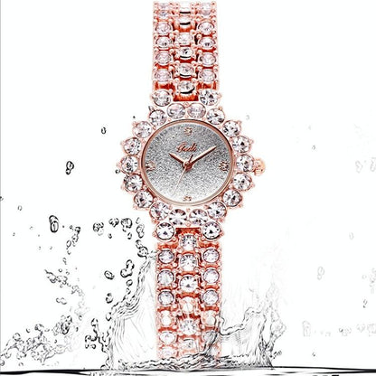 Women Quartz Bracelet Watch with Diamond Accents - Golden Shell Black Plate