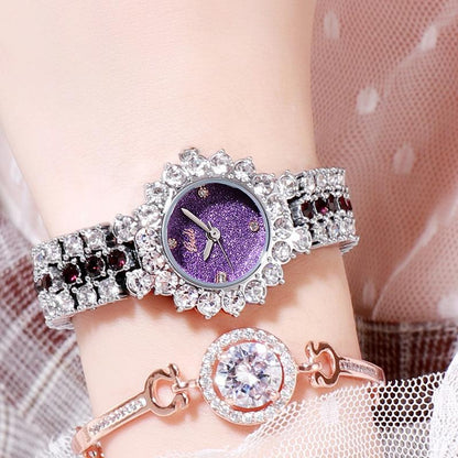 Women Quartz Bracelet Watch with Diamond Accents - Golden Shell Black Plate