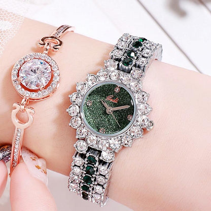 Women Quartz Bracelet Watch with Diamond Accents - Golden Shell Black Plate