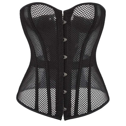 Transparent Gothic Corset With Thong Plus Size S-6Xl Mesh Net Lingerie Bustier - S