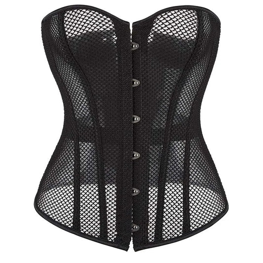Transparent Gothic Corset With Thong Plus Size S-6Xl Mesh Net Lingerie Bustier - S
