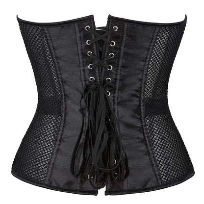 Transparent Gothic Corset With Thong Plus Size S-6Xl Mesh Net Lingerie Bustier - S