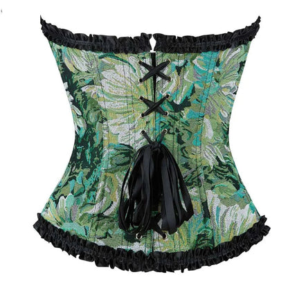 Ruffled Lace Trim Boned Corset Top Green Renaissance Christmas Lingerie - Xs