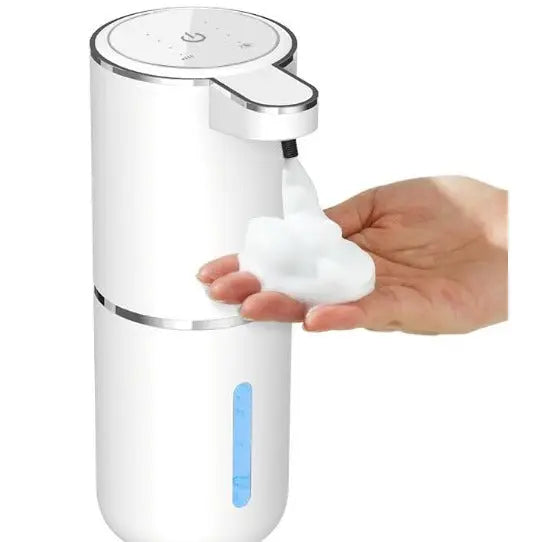 White Automatic Foaming Soap Dispenser with Rechargeable Battery, Touch Control, and 380ml Capacity - IPX5 Waterproof Femina Worldwide