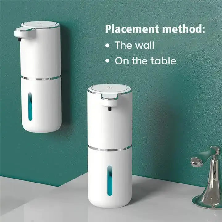 White Automatic Foaming Soap Dispenser with Rechargeable Battery, Touch Control, and 380ml Capacity - IPX5 Waterproof Femina Worldwide