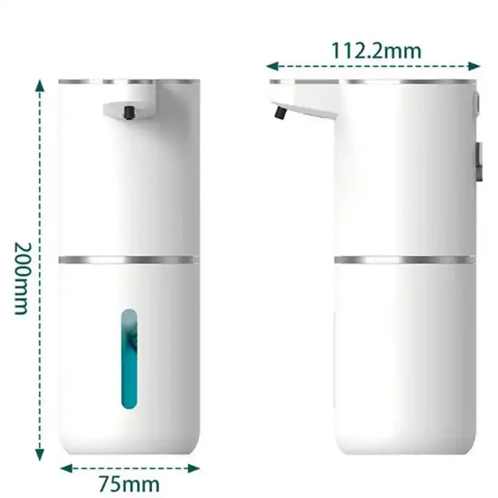 White Automatic Foaming Soap Dispenser with Rechargeable Battery, Touch Control, and 380ml Capacity - IPX5 Waterproof Femina Worldwide