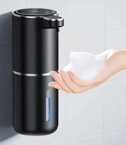 Black Automatic Foaming Soap Dispenser with Rechargeable Battery, Touch Control, and 380ml Capacity - IPX5 Waterproof Femina Worldwide