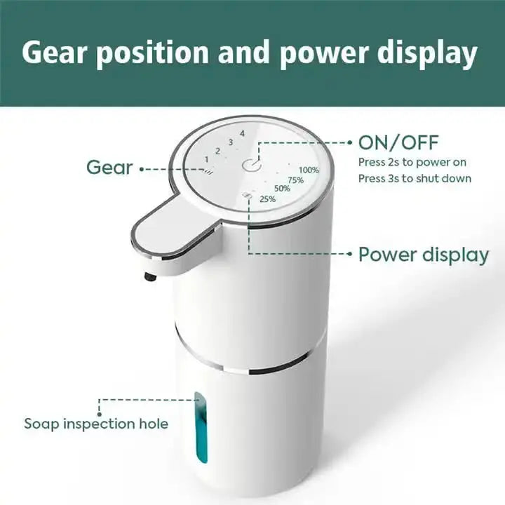 Black Automatic Foaming Soap Dispenser with Rechargeable Battery, Touch Control, and 380ml Capacity - IPX5 Waterproof Femina Worldwide