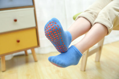 Blue 6-Pairs Adult Non-Slip Trampoline Socks - Colorful Anti-Skid Floor Socks with PVC Grip Dots, 35-42EU