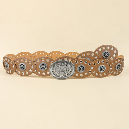 Antique Silver Champagne Vintage Western Post-Apocalyptic Women's Waist Belt with Eyelet Oval Carvings