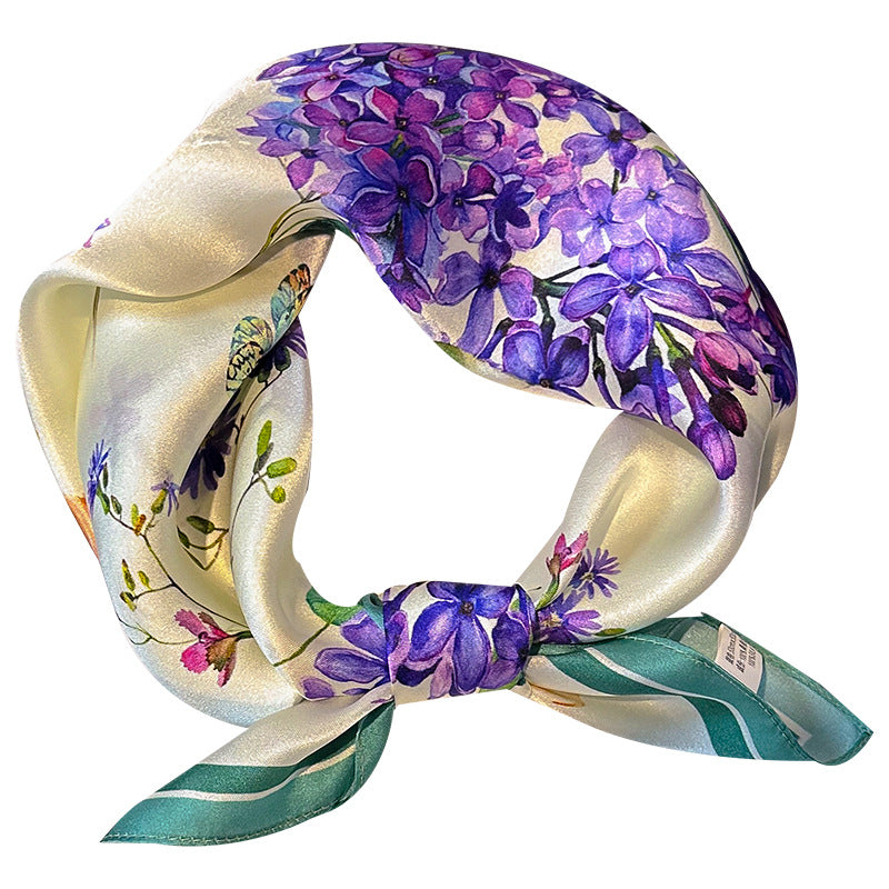 Purple flowers Women's silk scarves, accessories for all seasons