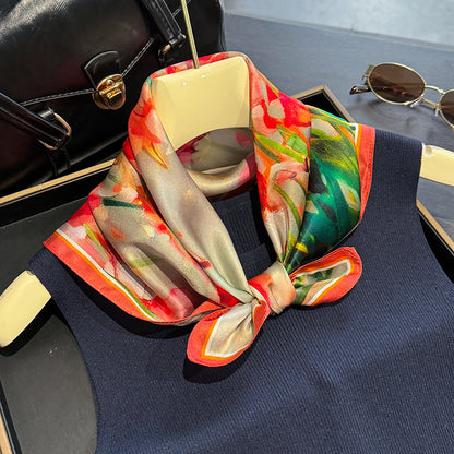 Red flowers Women's silk scarves, accessories for all seasons