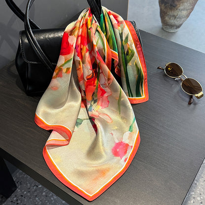 Red flowers Women's silk scarves, accessories for all seasons