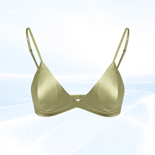 Size L Green French Style Mulberry Silk Wireless Bralette - Triangle Cup Anti-Sagging Bra for Fuller Busts, Lightweight Comfort