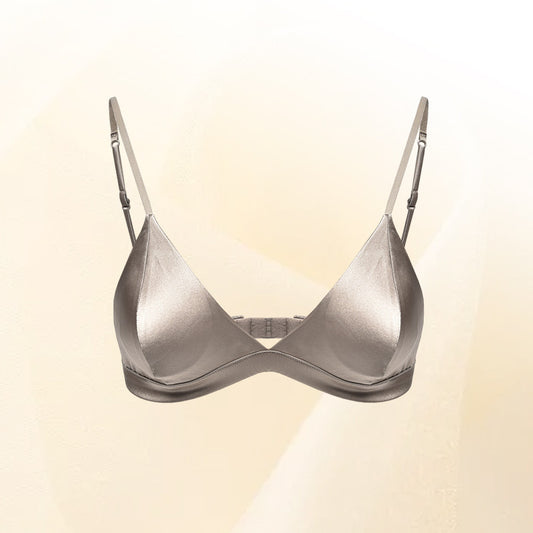 Size L Brown French Style Mulberry Silk Wireless Bralette - Triangle Cup Anti-Sagging Bra for Fuller Busts, Lightweight Comfort